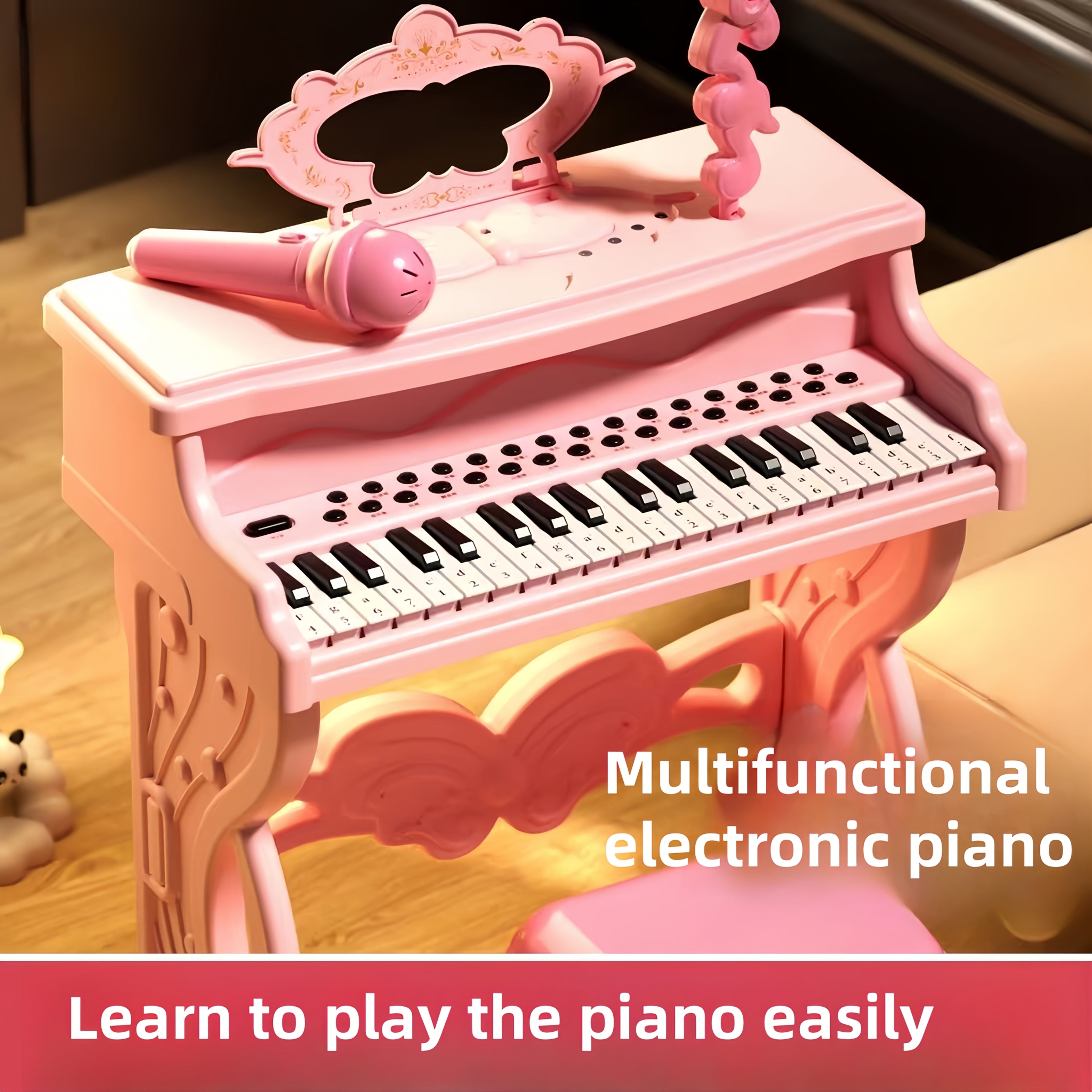 Pink Electronic Piano for Kids with Microphone-2